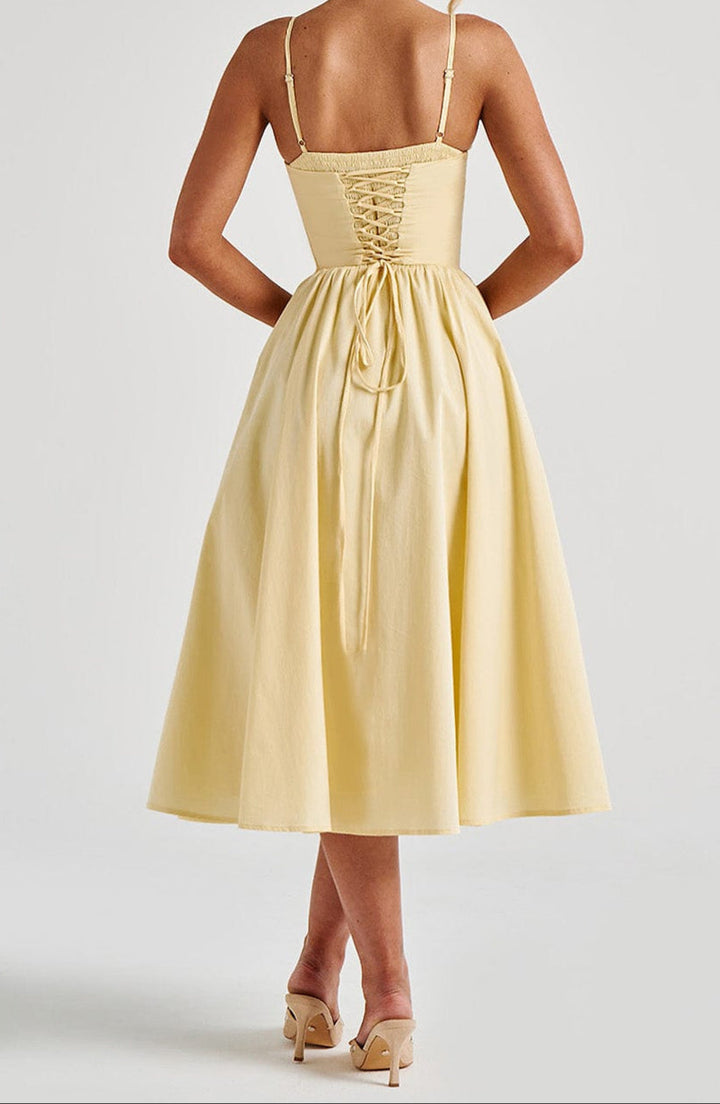 Women's A-Line Midi Dress - Structured Bodice with Side Pockets