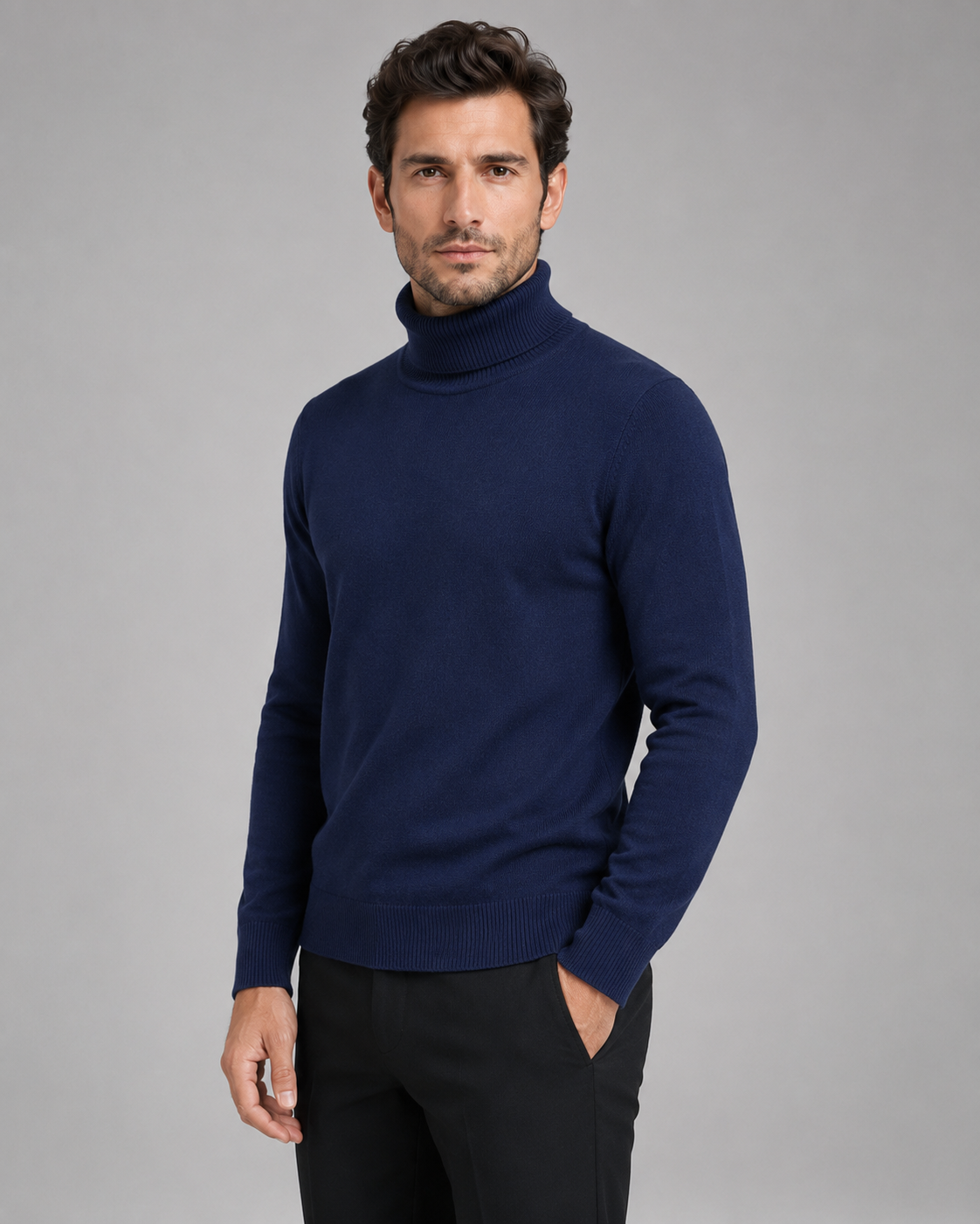 Men's Fine Knit Turtleneck Roll Neck Sweater