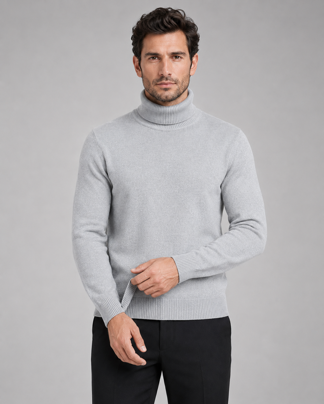 Men's Fine Knit Turtleneck Roll Neck Sweater