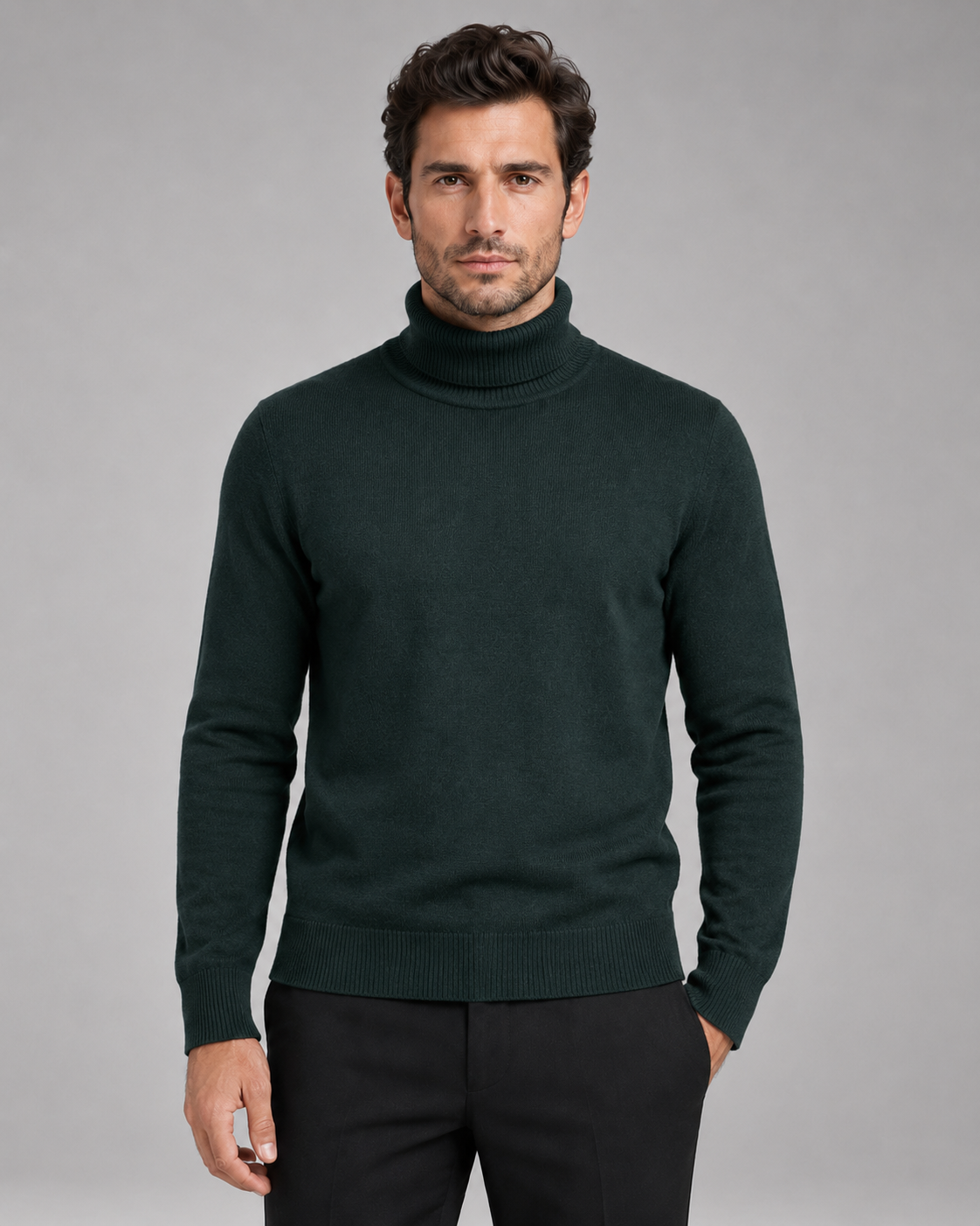 Men's Fine Knit Turtleneck Roll Neck Sweater