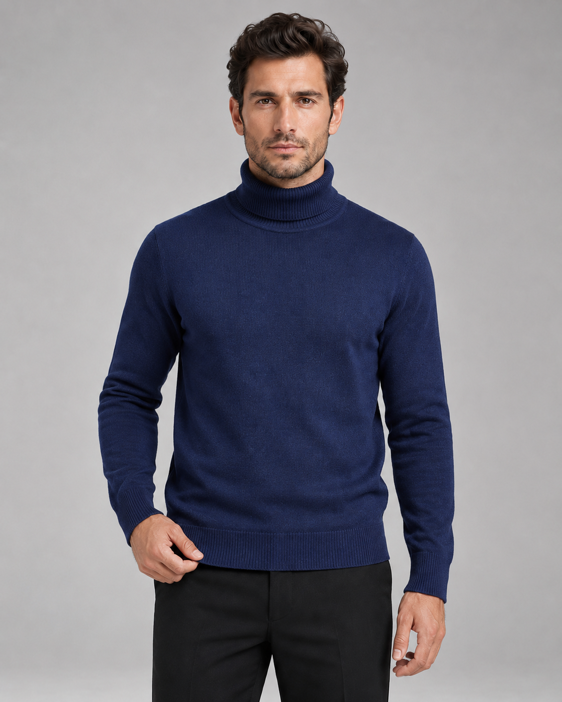 Men's Fine Knit Turtleneck Roll Neck Sweater