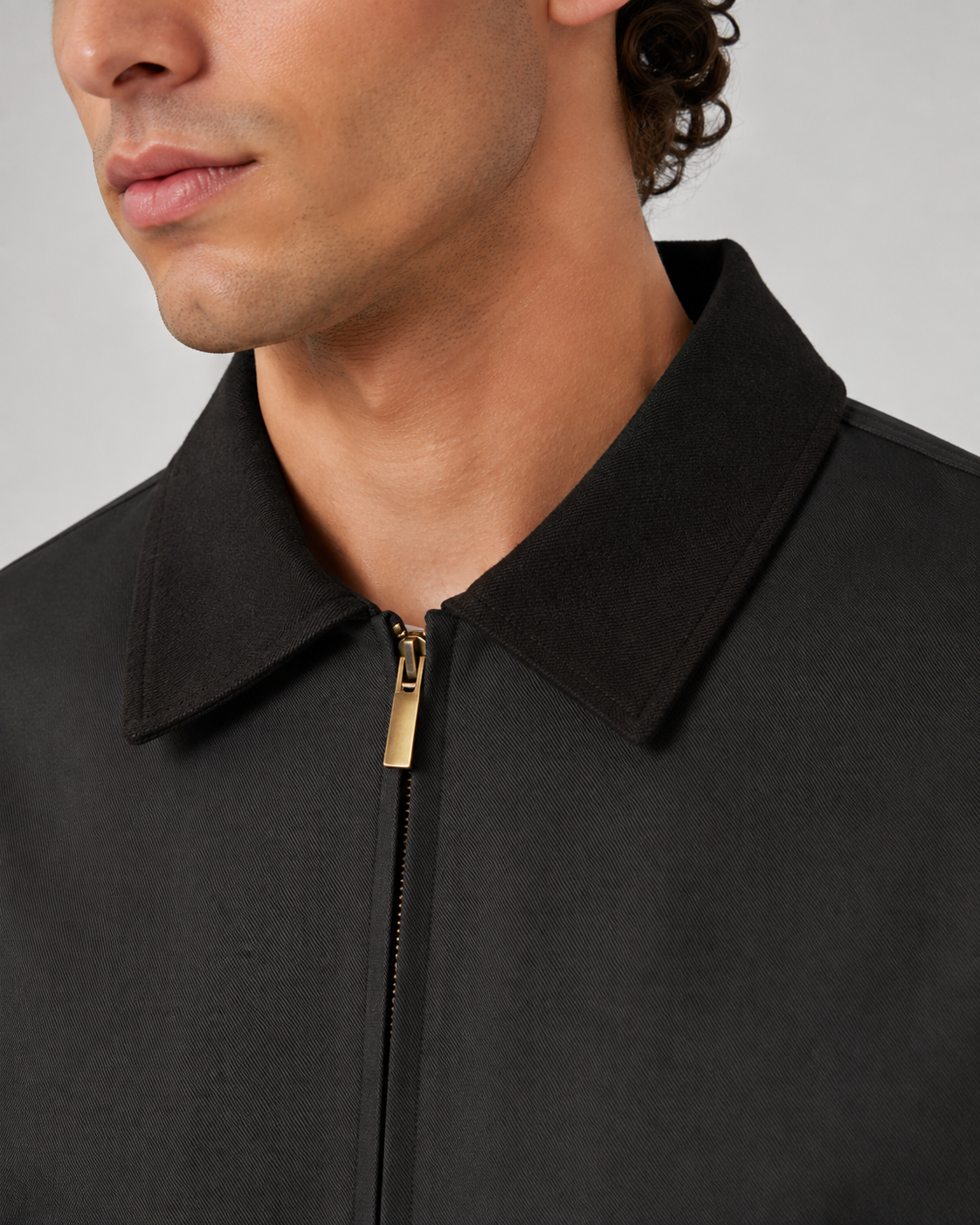 Men's Barn Jacket with Contrast Collar and Zip Front