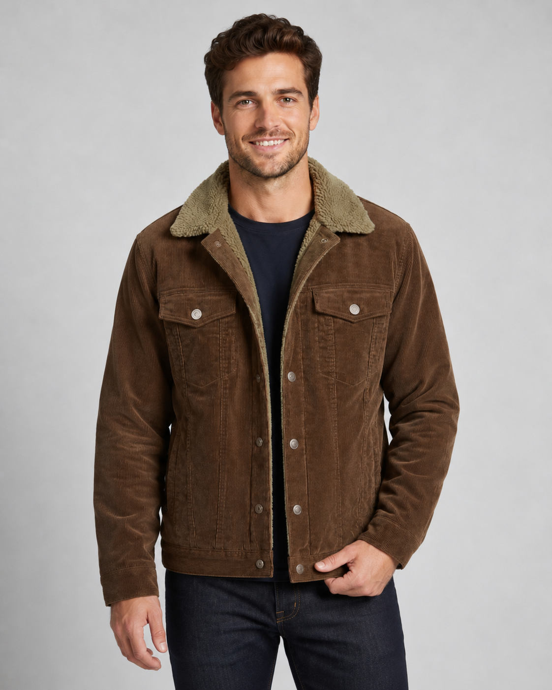 Men's Sherpa Collar Corduroy Trucker Jacket