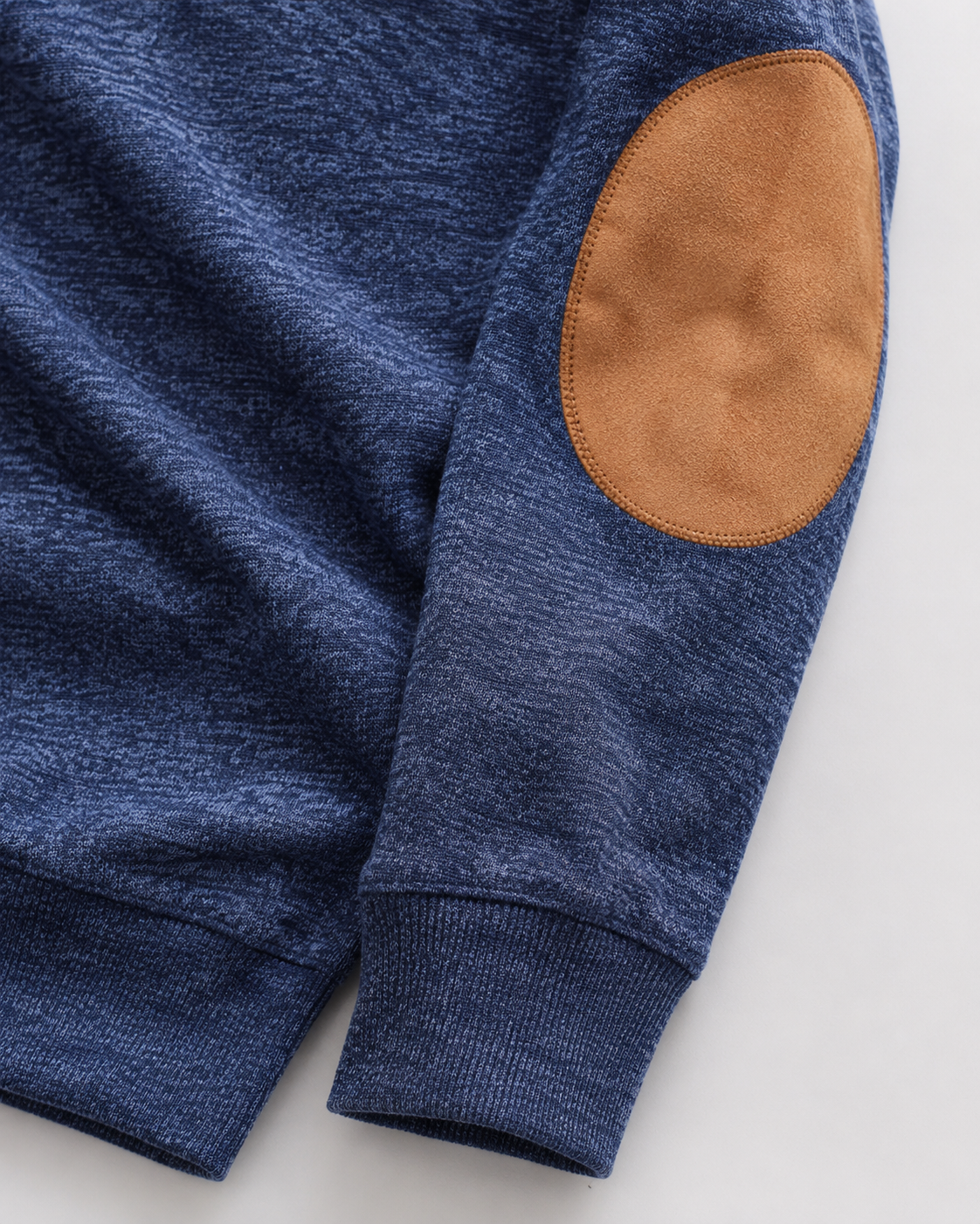 Men's Button Neck Sweater with Elbow Patches - Heathered Stand Collar