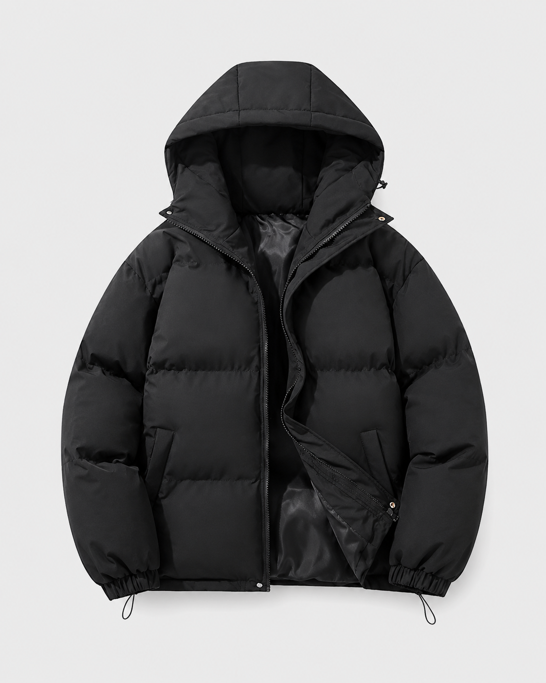 Men's Winter Hooded Puffer Jacket with Drawstring Hem