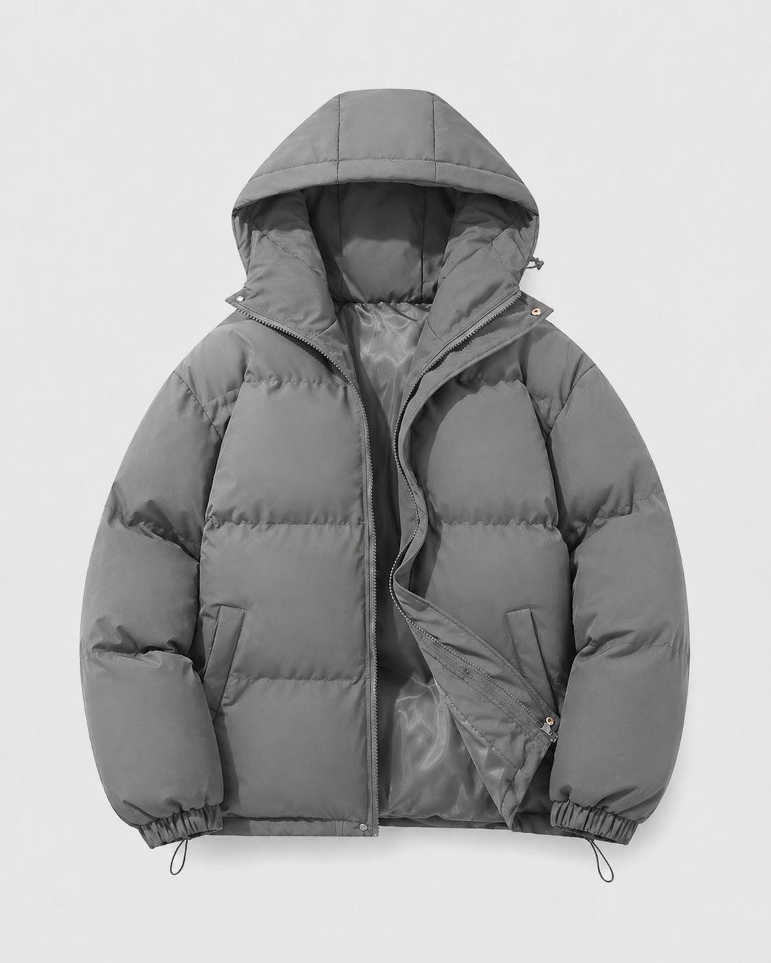 Men's Winter Hooded Puffer Jacket with Drawstring Hem