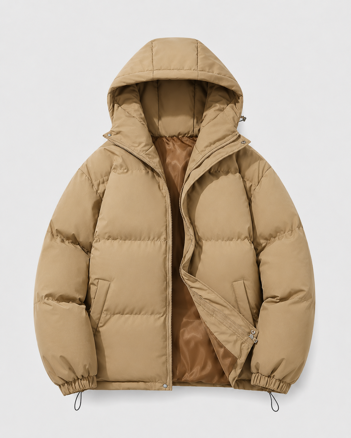 Men's Winter Hooded Puffer Jacket with Drawstring Hem