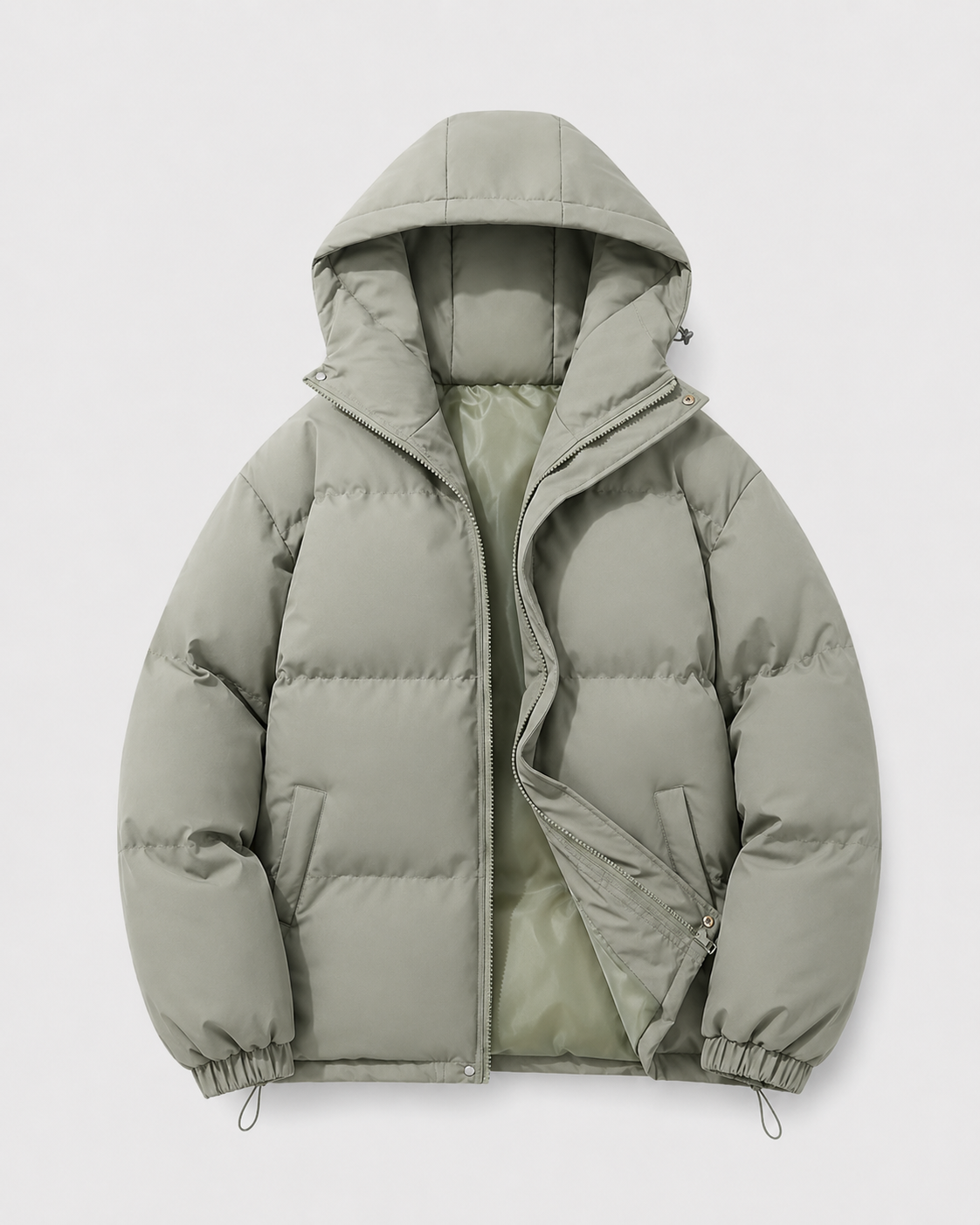 Men's Winter Hooded Puffer Jacket with Drawstring Hem