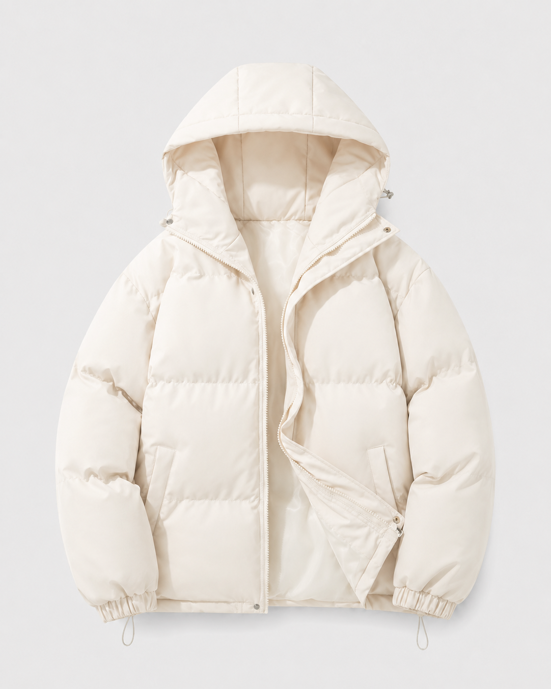 Men's Winter Hooded Puffer Jacket with Drawstring Hem