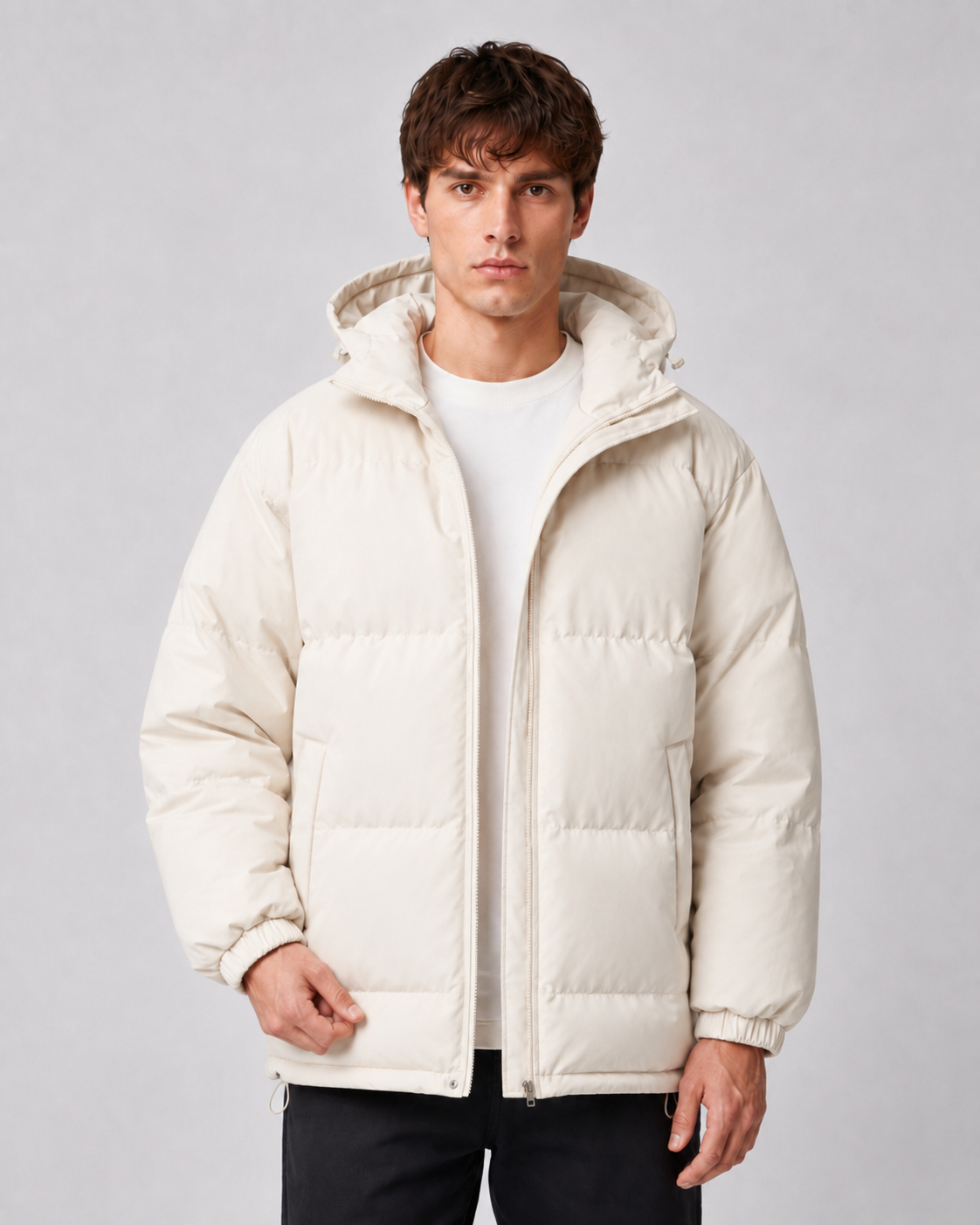 Men's Winter Hooded Puffer Jacket with High Neck