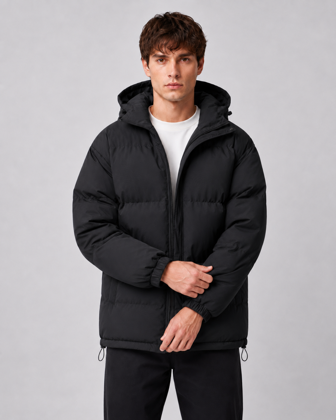 Men's Winter Hooded Puffer Jacket with High Neck
