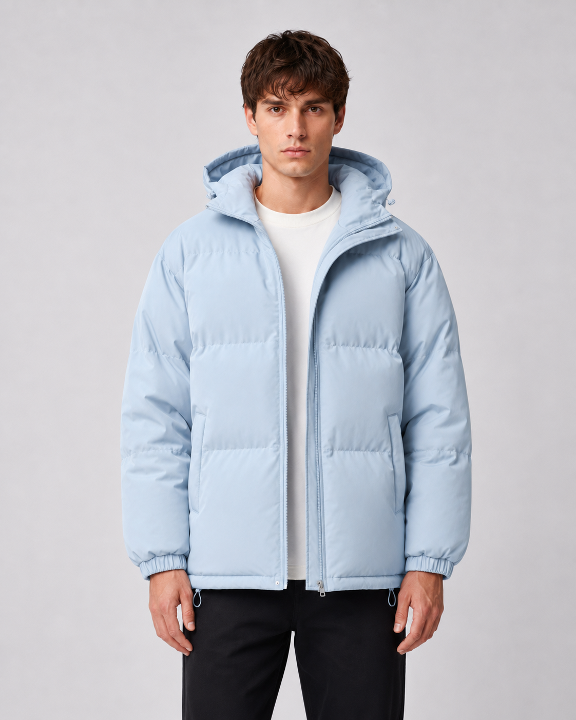 Men's Winter Hooded Puffer Jacket with High Neck