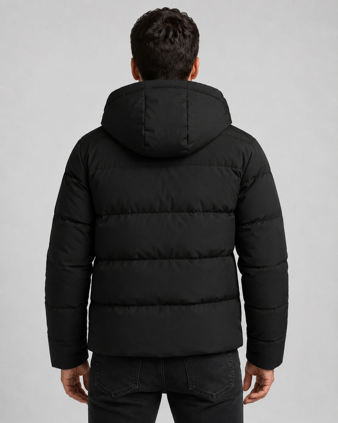 Men's Winter Puffer Jacket with Hood and Zip Pockets