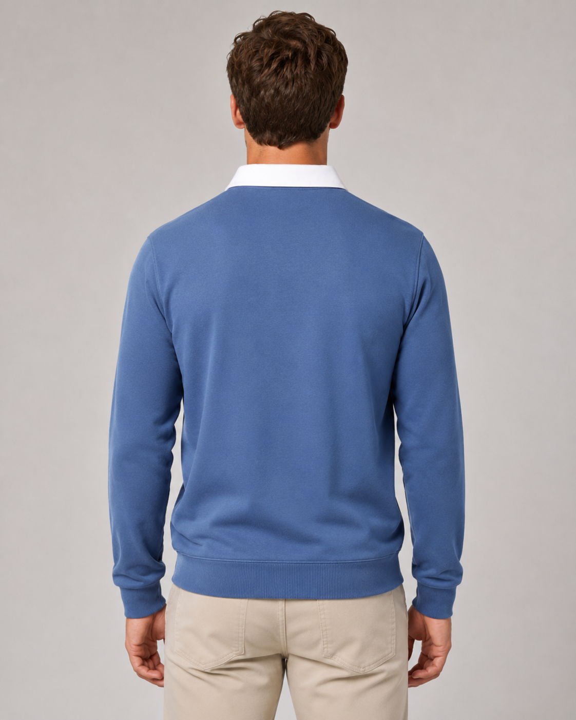 Men's Long Sleeve Knitted Polo Sweater with Contrast Collar
