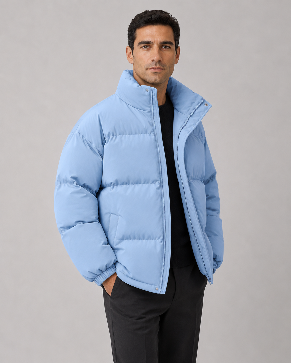 Men's Winter Oversized Puffer Jacket with Stand Collar
