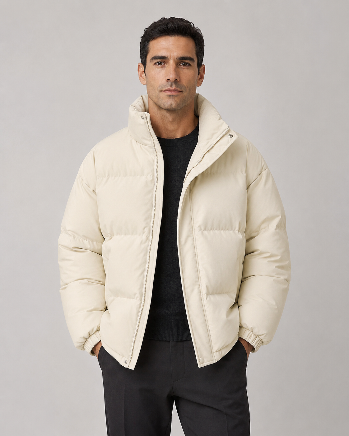 Men's Winter Oversized Puffer Jacket with Stand Collar