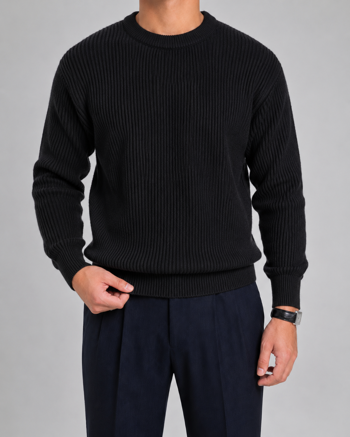 Men's Crewneck Ribbed Knit Sweater