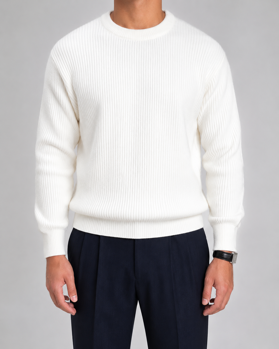 Men's Crewneck Ribbed Knit Sweater