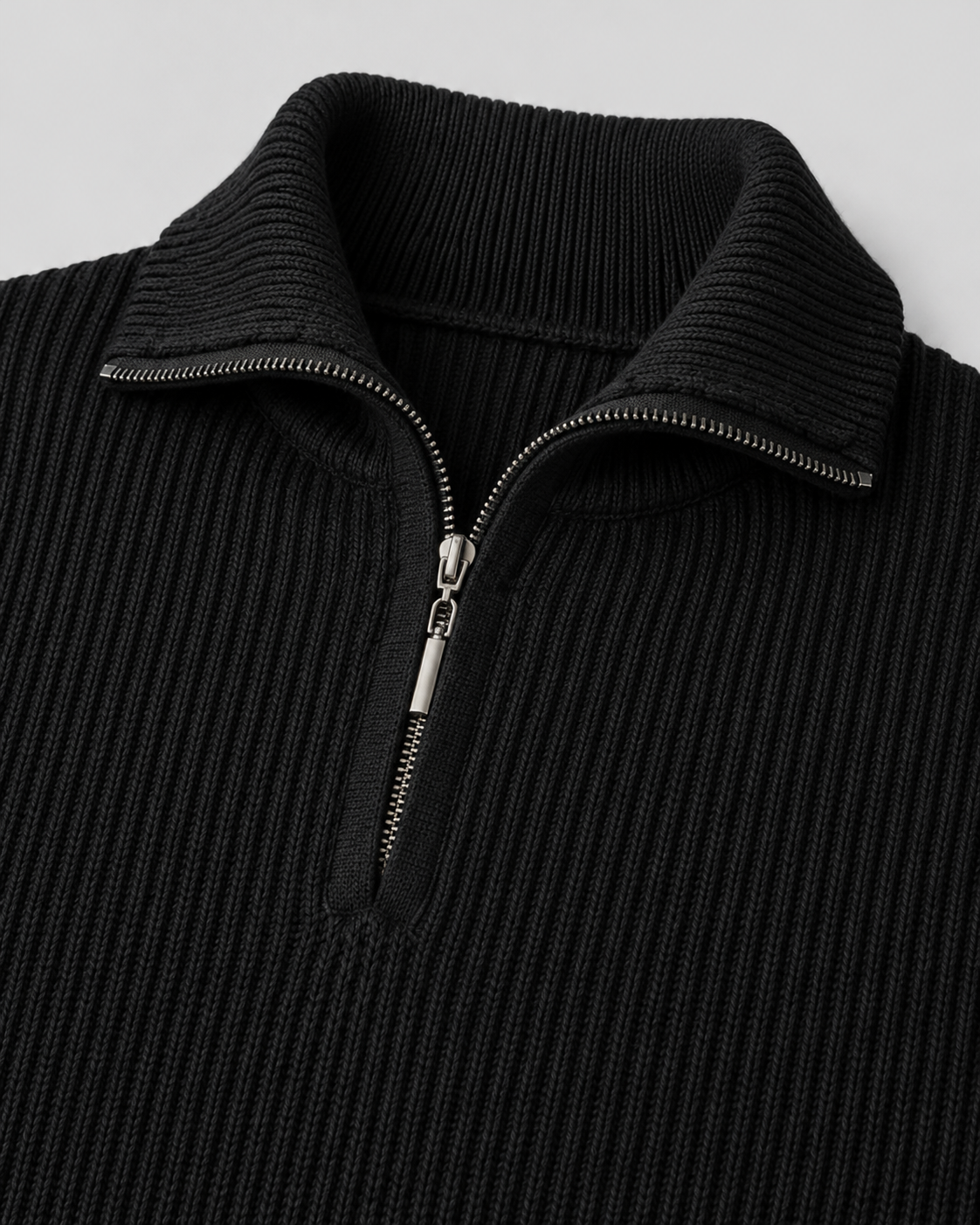 Men's Quarter-Zip Ribbed Collared Sweater