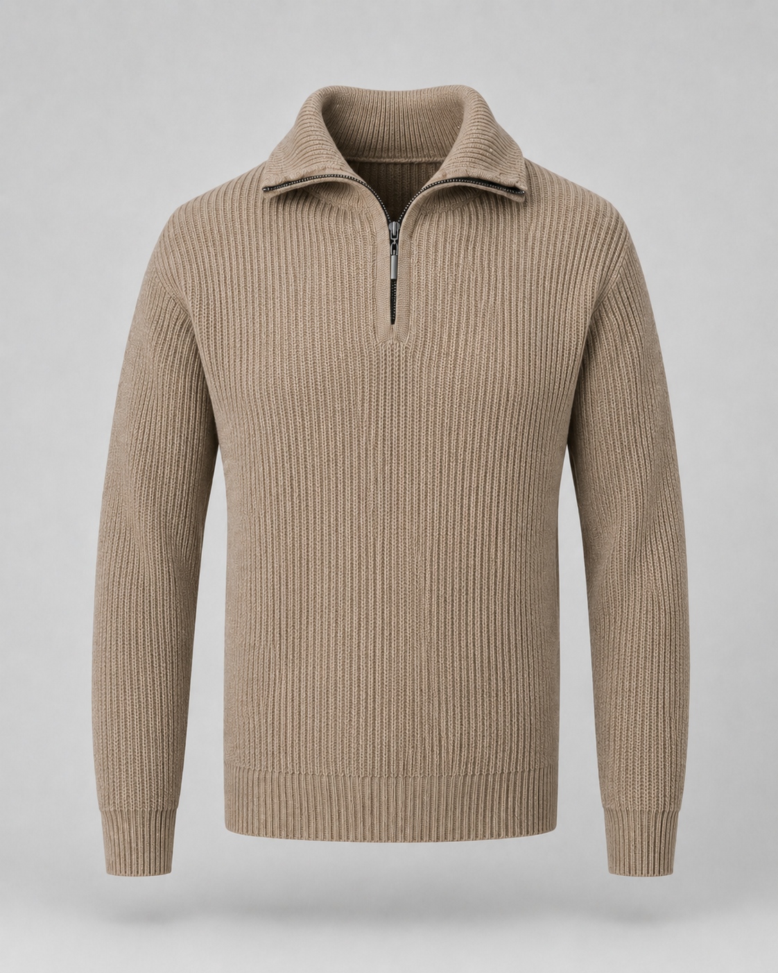 Men's Quarter-Zip Ribbed Collared Sweater