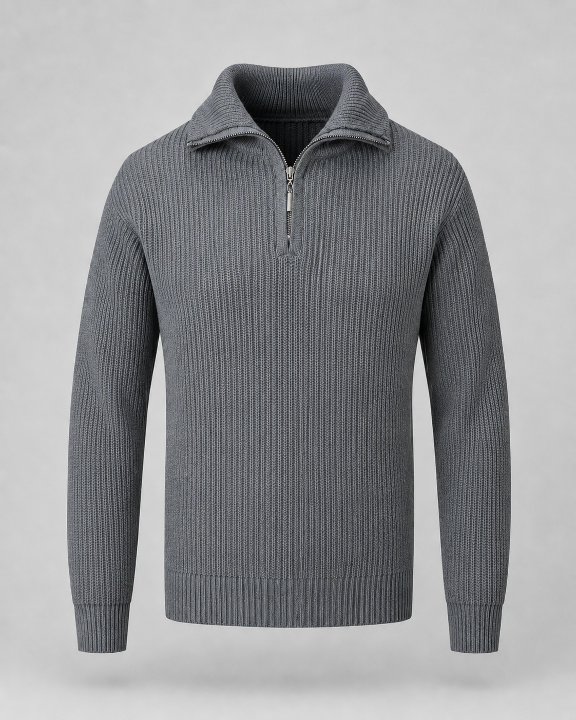 Men's Quarter-Zip Ribbed Collared Sweater