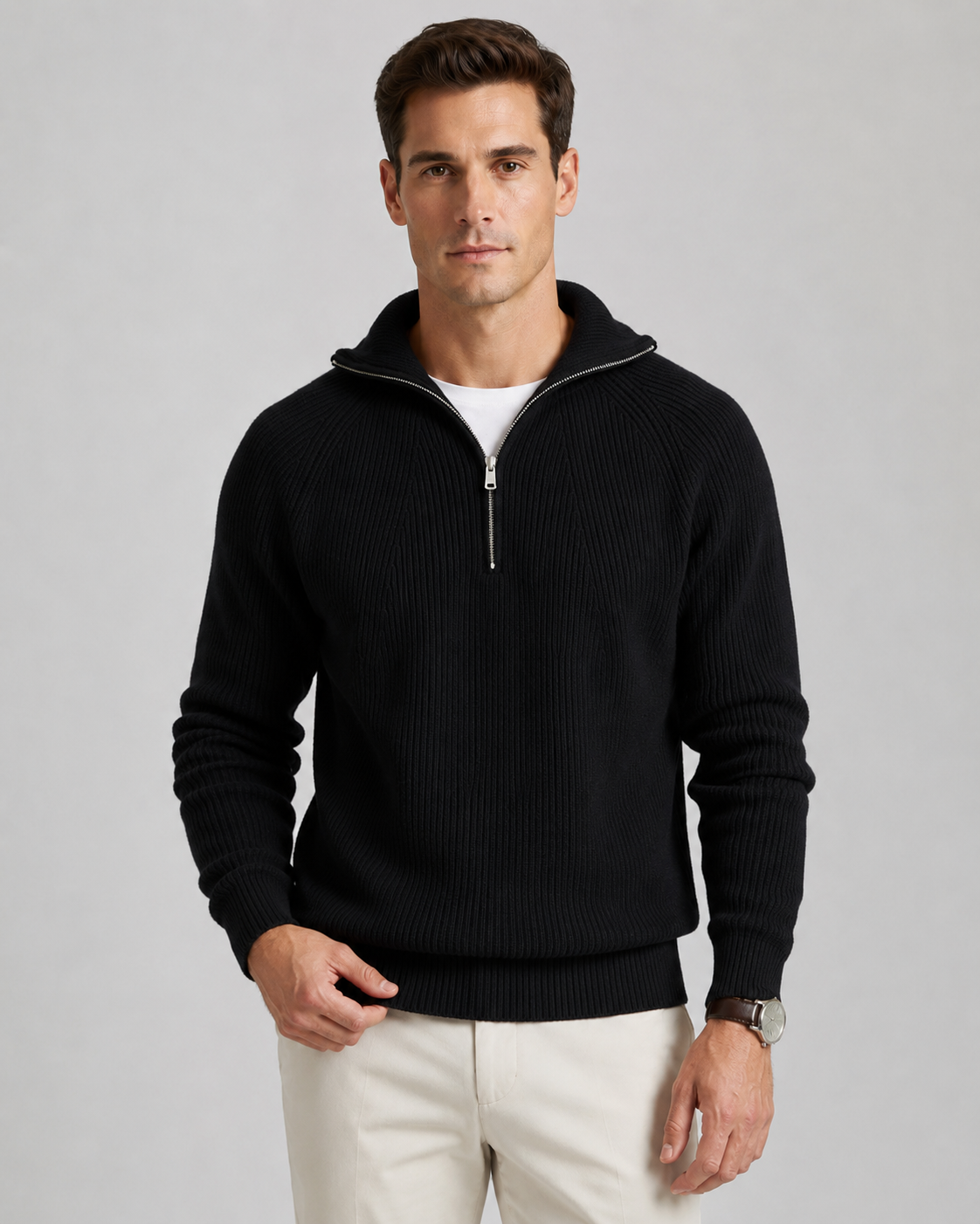 Men's Quarter-Zip Ribbed Sweater