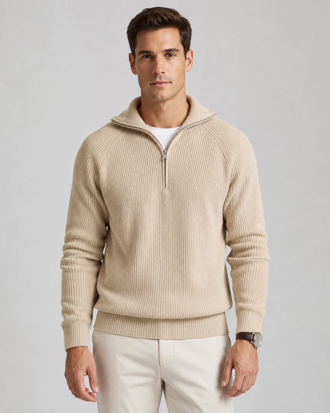 Men's Quarter-Zip Ribbed Sweater