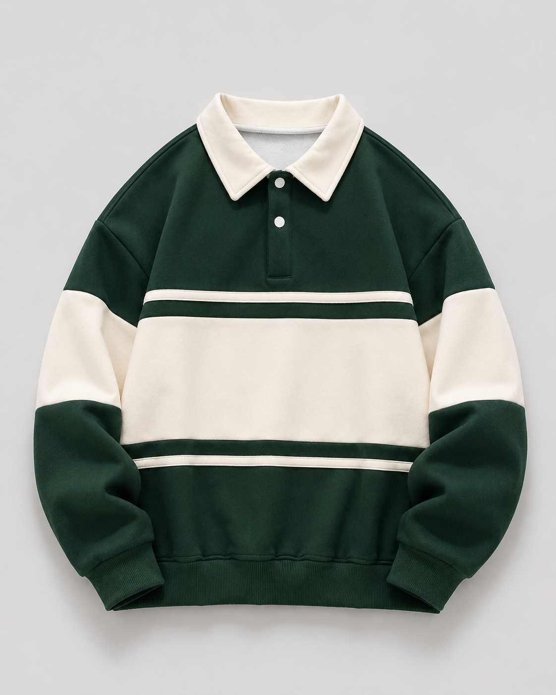 Men's Color Block Rugby Polo Sweater - Long Sleeve Relaxed Fit