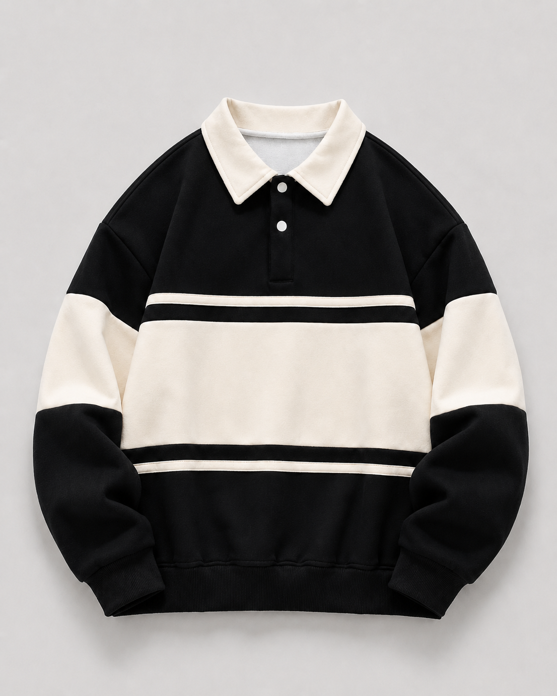 Men's Color Block Rugby Polo Sweater - Long Sleeve Relaxed Fit