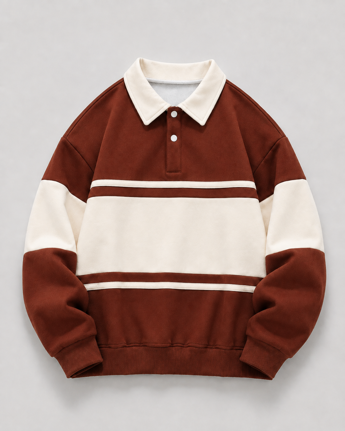 Men's Color Block Rugby Polo Sweater - Long Sleeve Relaxed Fit