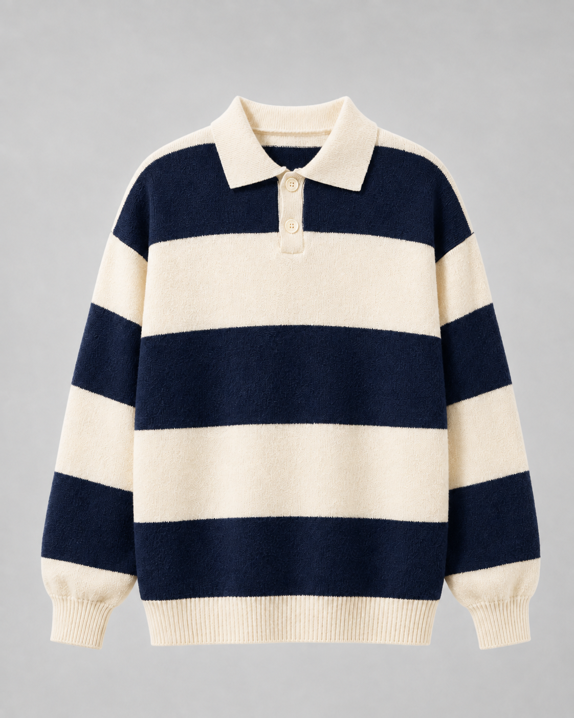Men's Long Sleeve Relaxed Fit Rugby Stripe Polo Sweater