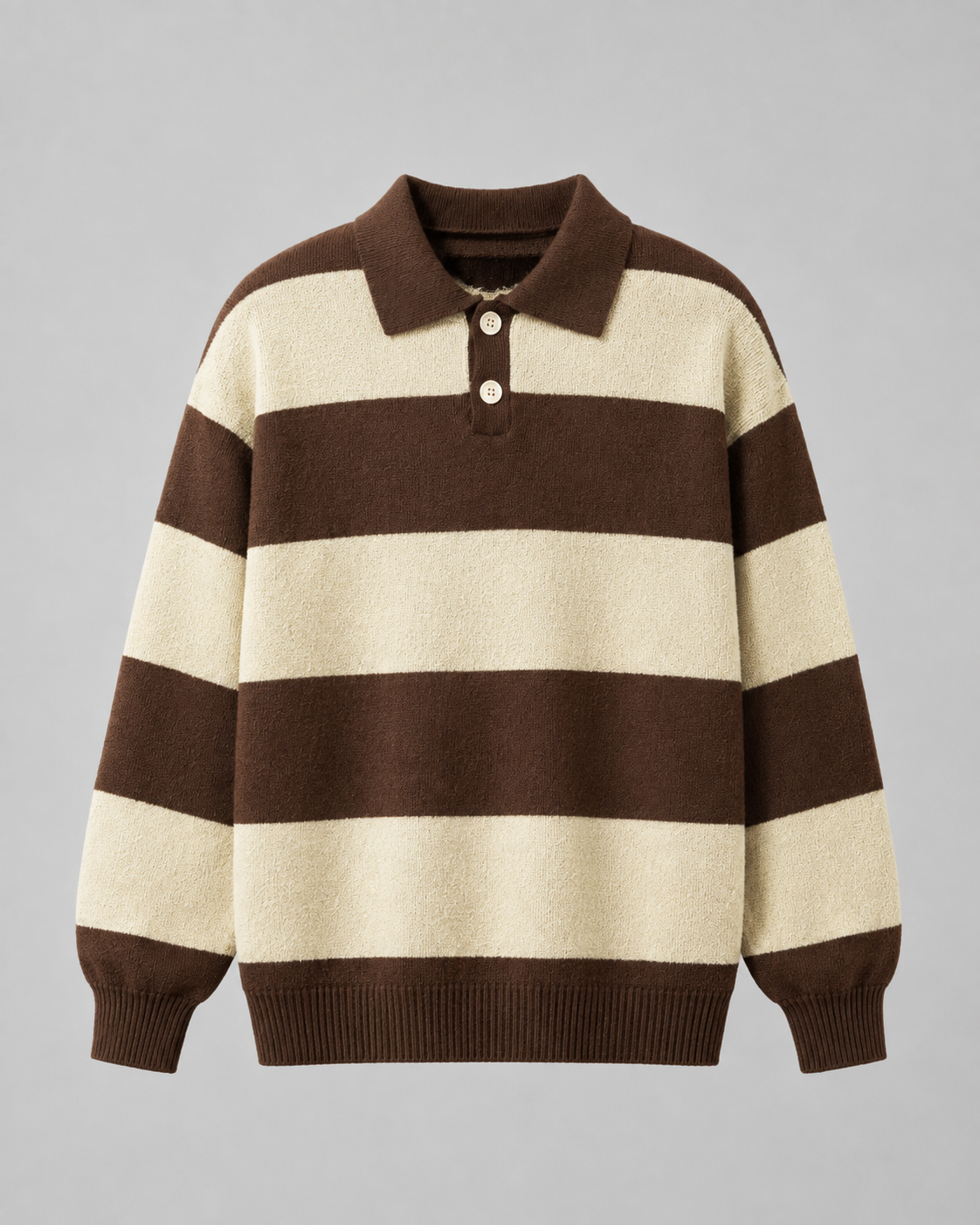 Men's Long Sleeve Relaxed Fit Rugby Stripe Polo Sweater