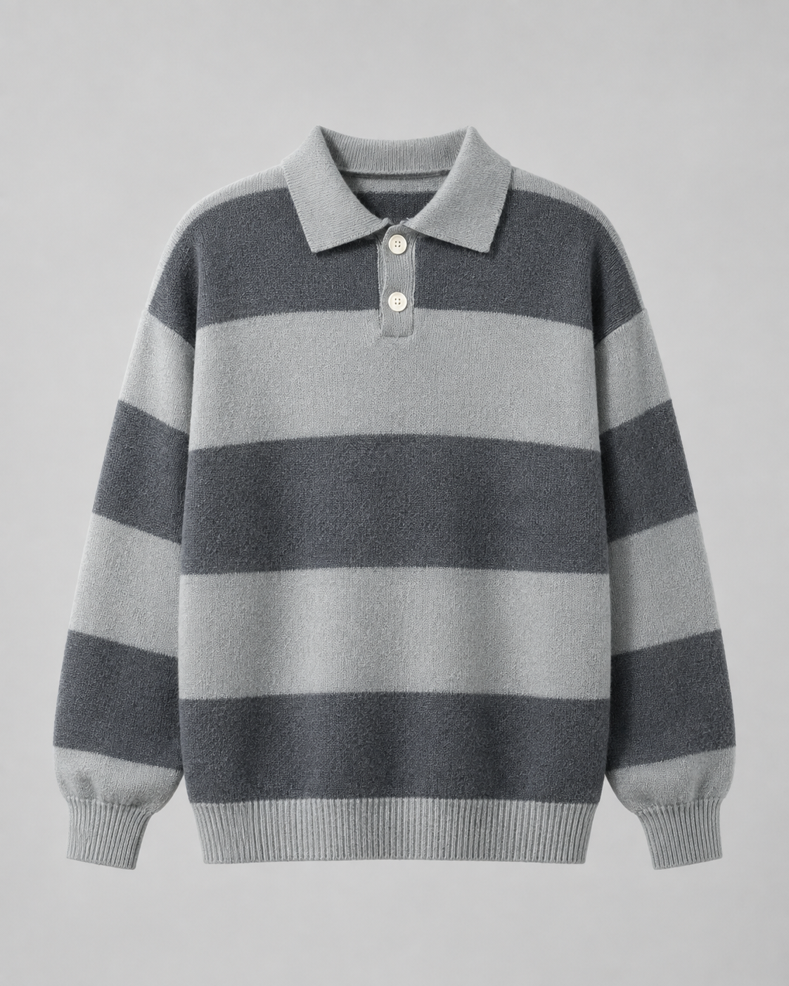Men's Long Sleeve Relaxed Fit Rugby Stripe Polo Sweater
