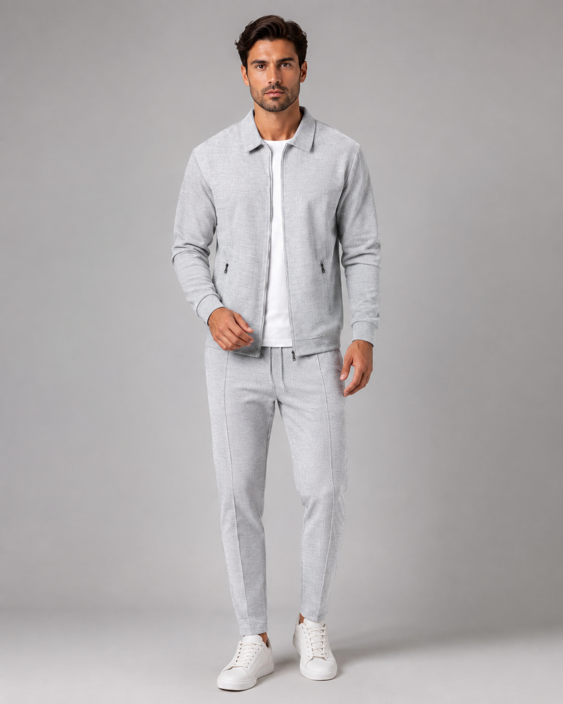 Men's Waffle Tracksuit Set - Zip Jacket and Pants
