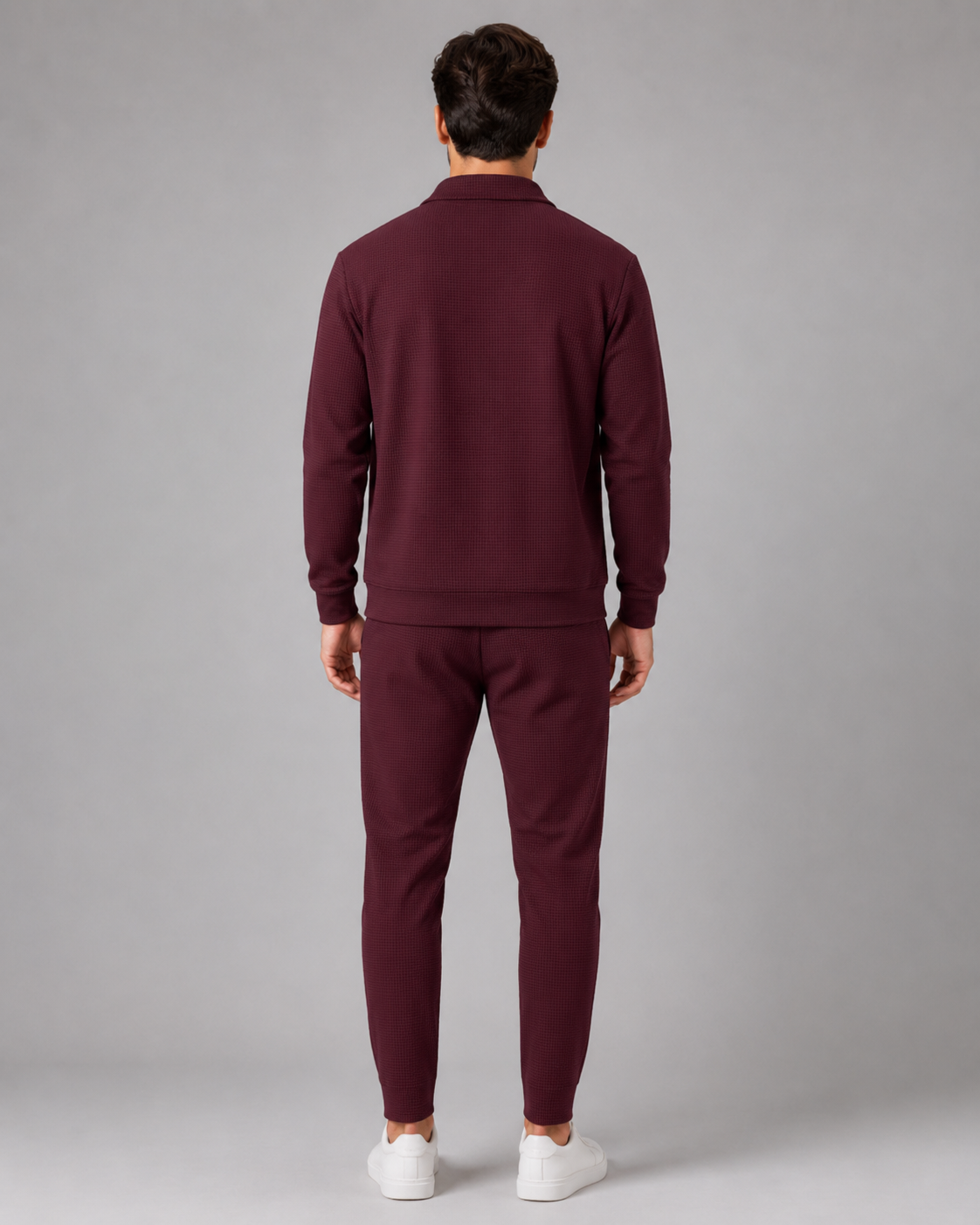 Men's Waffle Tracksuit Set - Zip Jacket and Pants