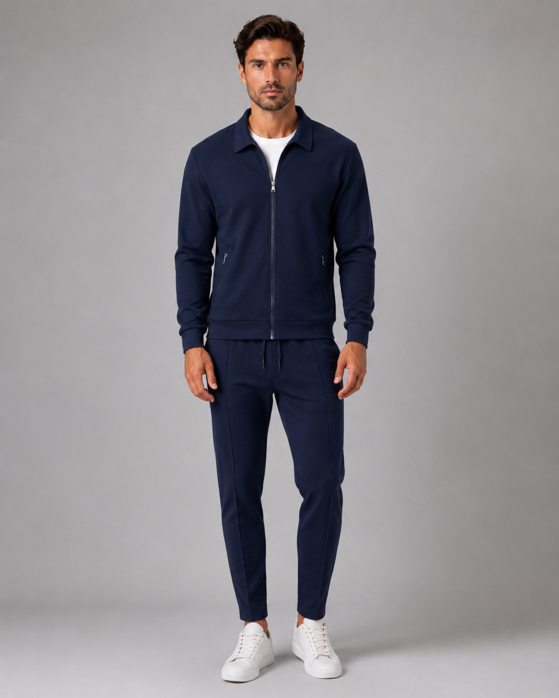 Men's Waffle Tracksuit Set - Zip Jacket and Pants