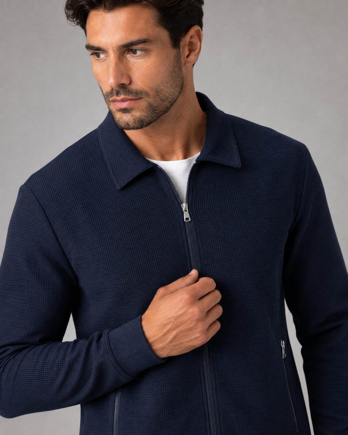 Men's Waffle Tracksuit Set - Zip Jacket and Pants