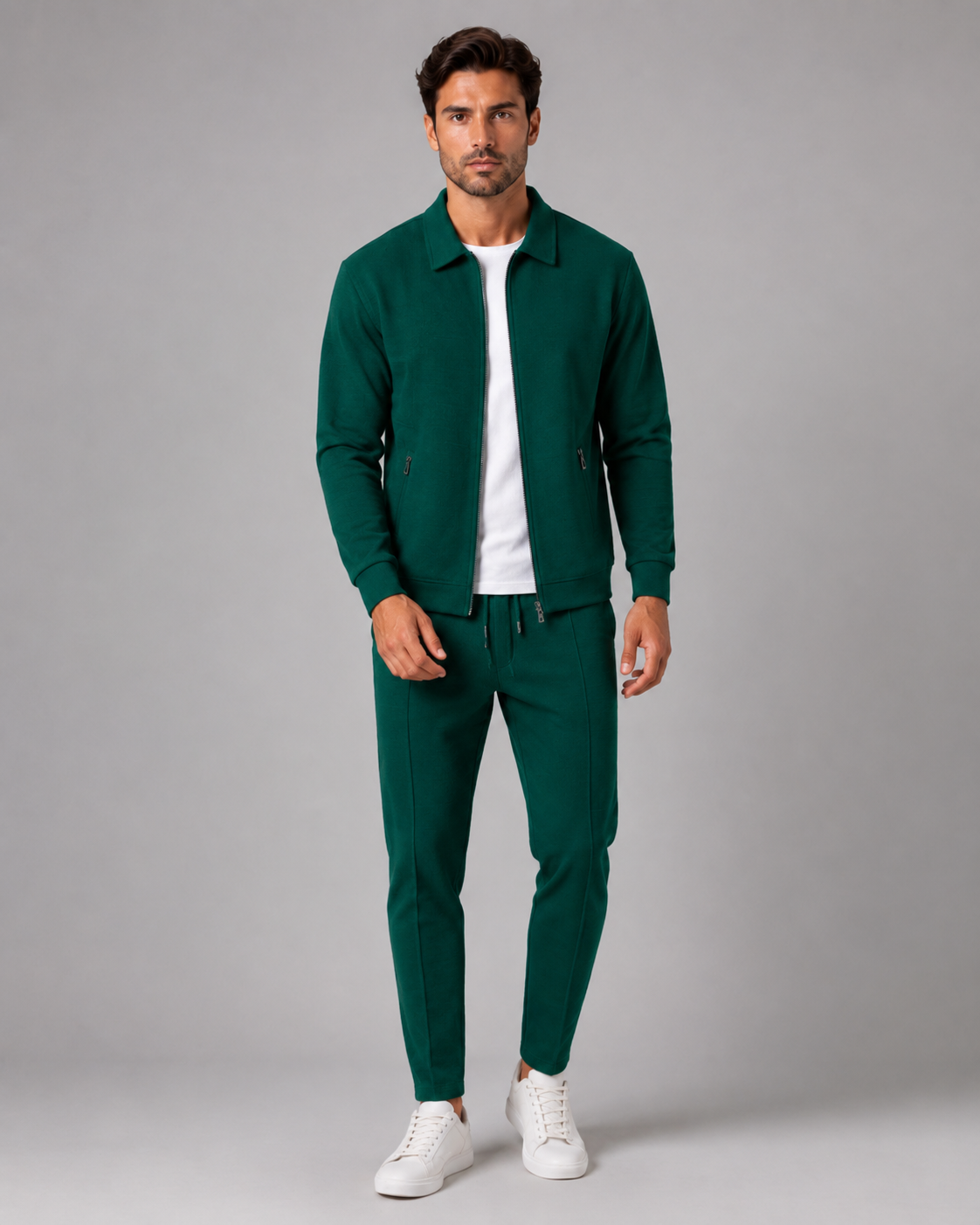 Men's Waffle Tracksuit Set - Zip Jacket and Pants