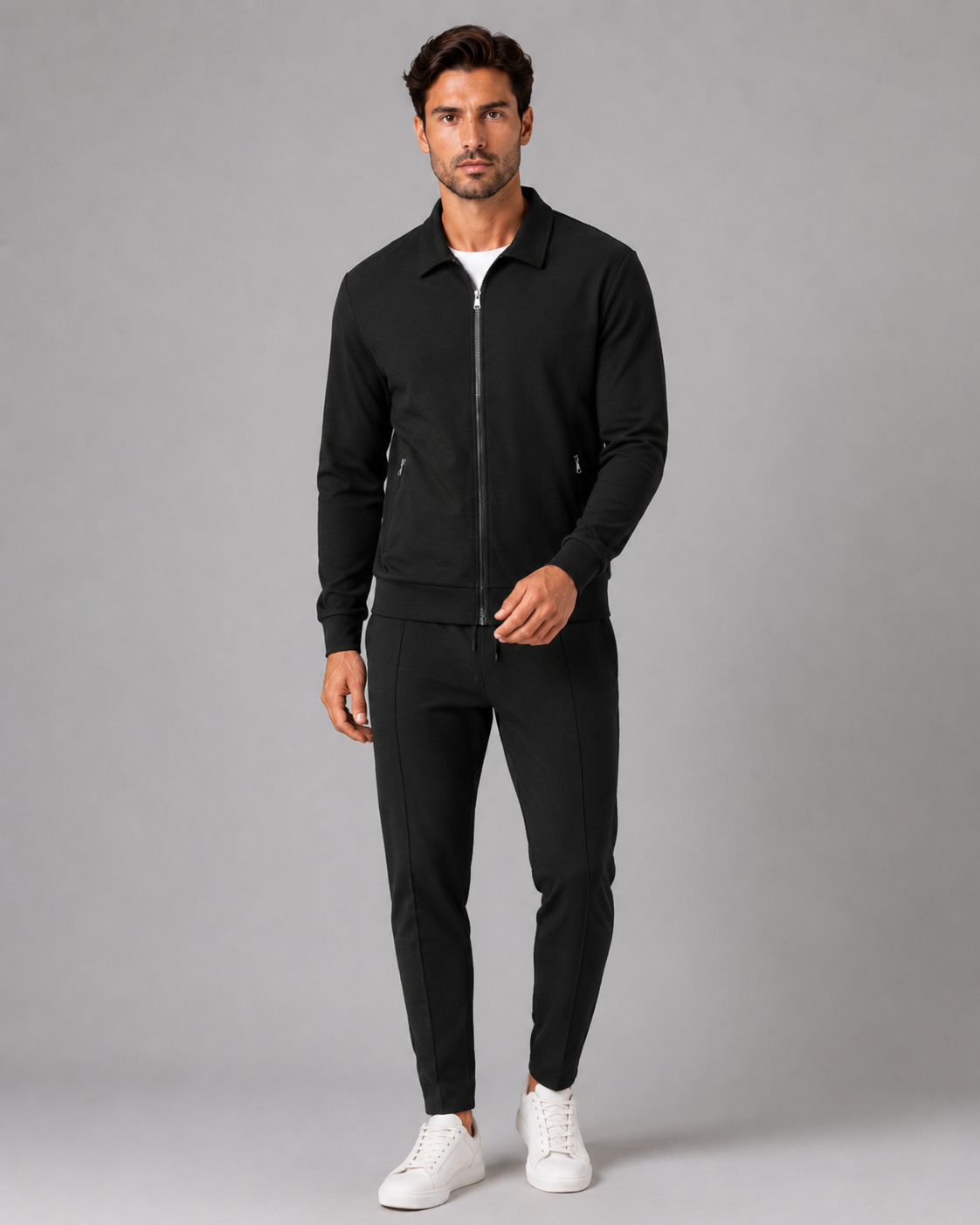 Men's Waffle Tracksuit Set - Zip Jacket and Pants