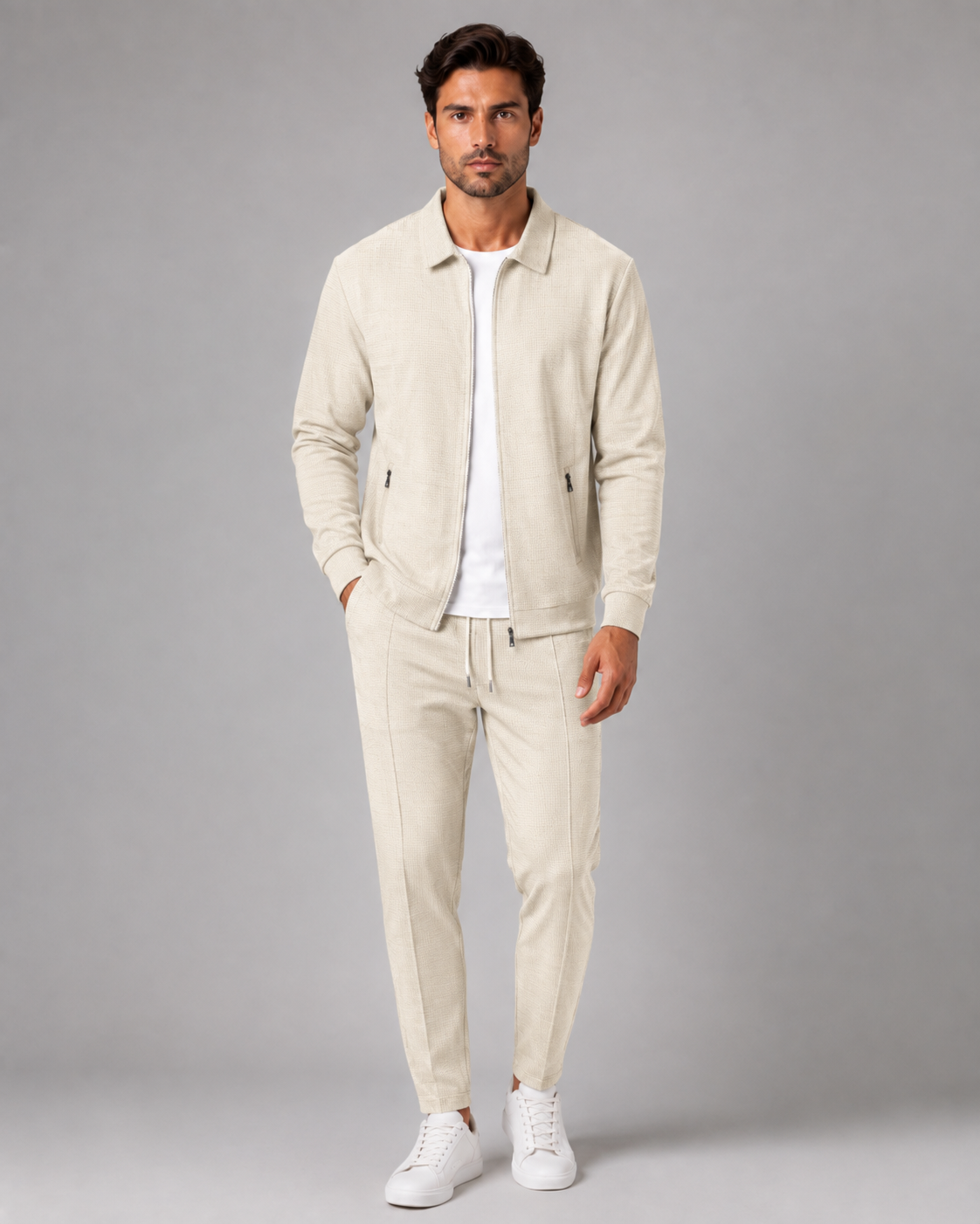 Men's Waffle Tracksuit Set - Zip Jacket and Pants