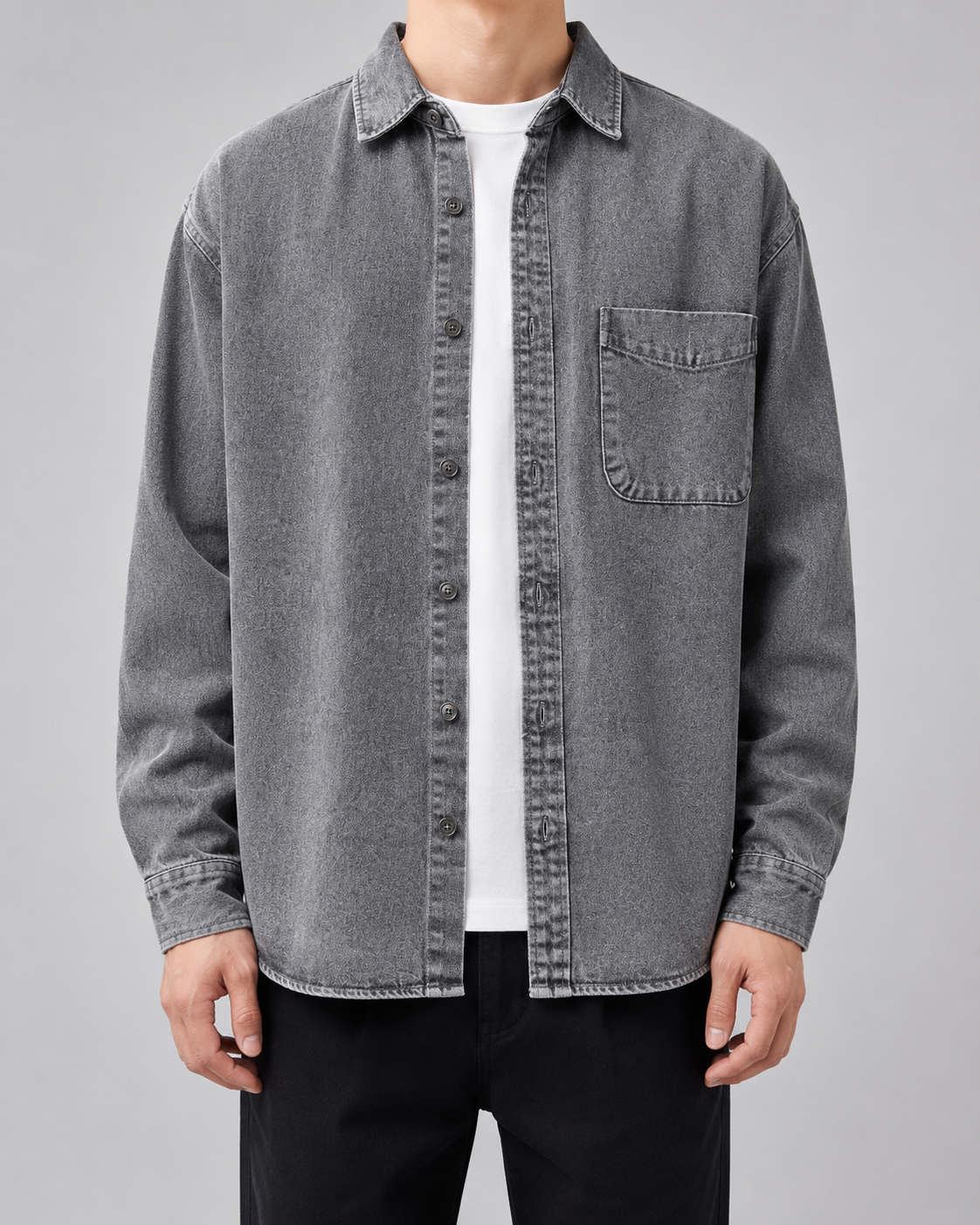 Men's Relaxed Fit Washed Denim Shirt Jacket