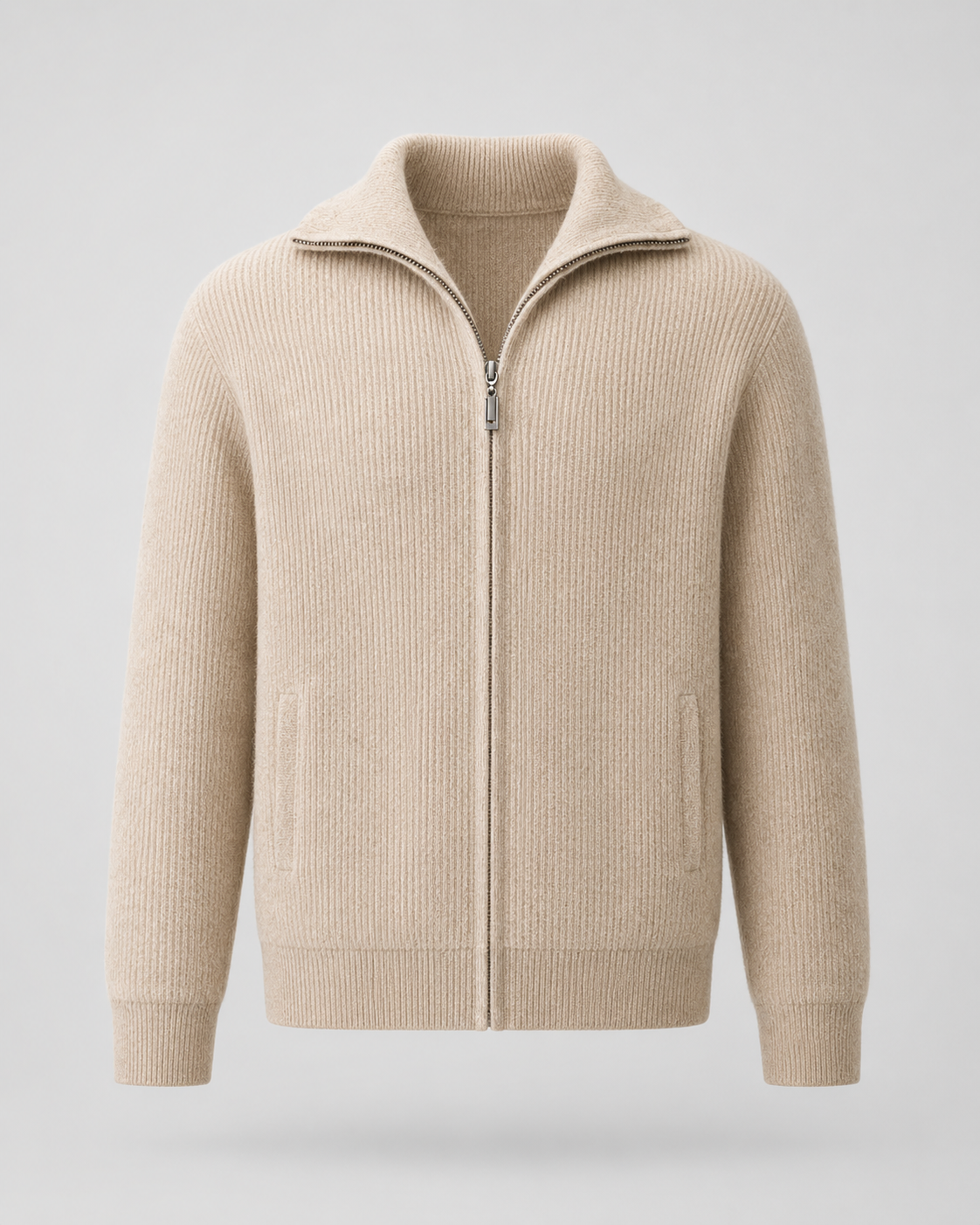 Men's Quarter-Zip Wool Sweater - Ribbed Mock Neck Regular Fit