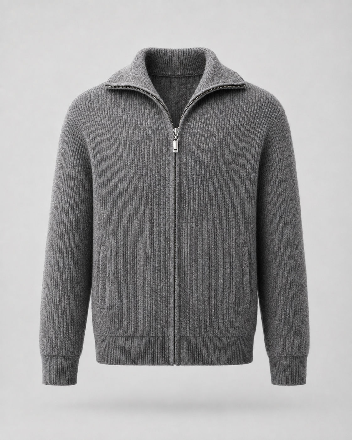 Men's Quarter-Zip Wool Sweater - Ribbed Mock Neck Regular Fit