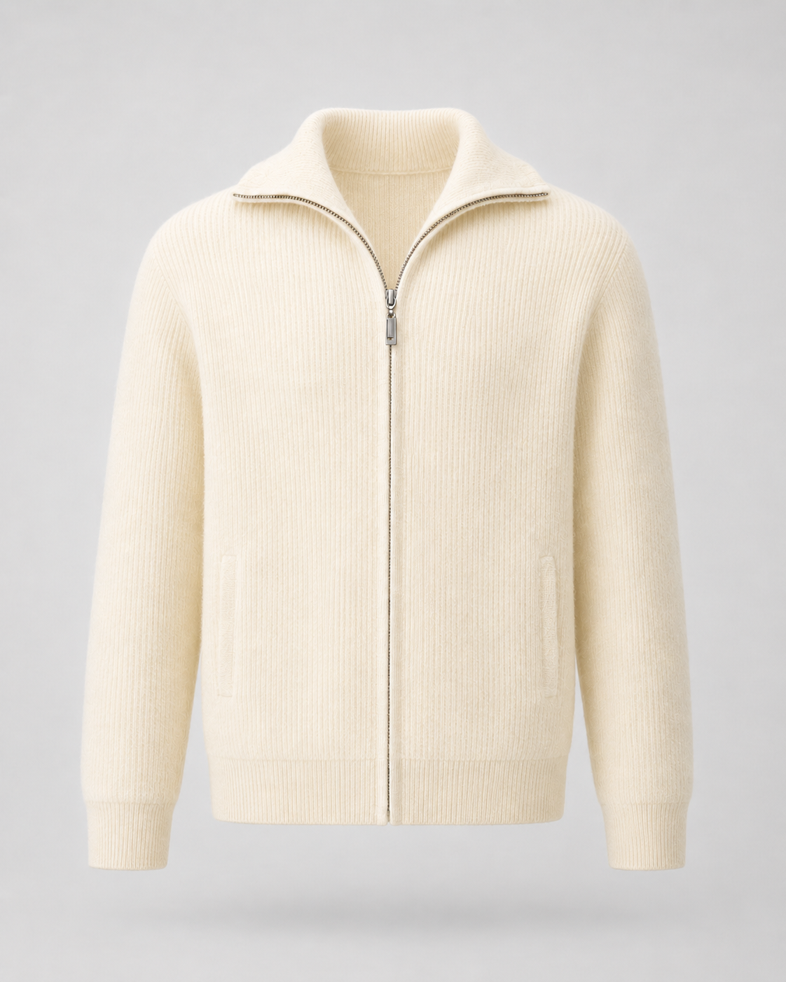 Men's Quarter-Zip Wool Sweater - Ribbed Mock Neck Regular Fit