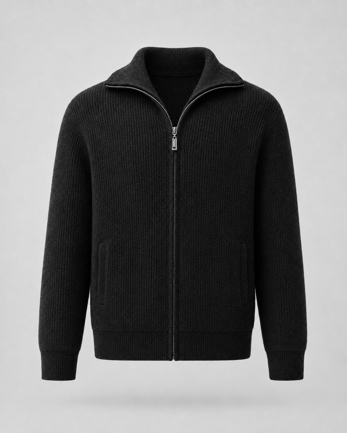 Men's Quarter-Zip Wool Sweater - Ribbed Mock Neck Regular Fit