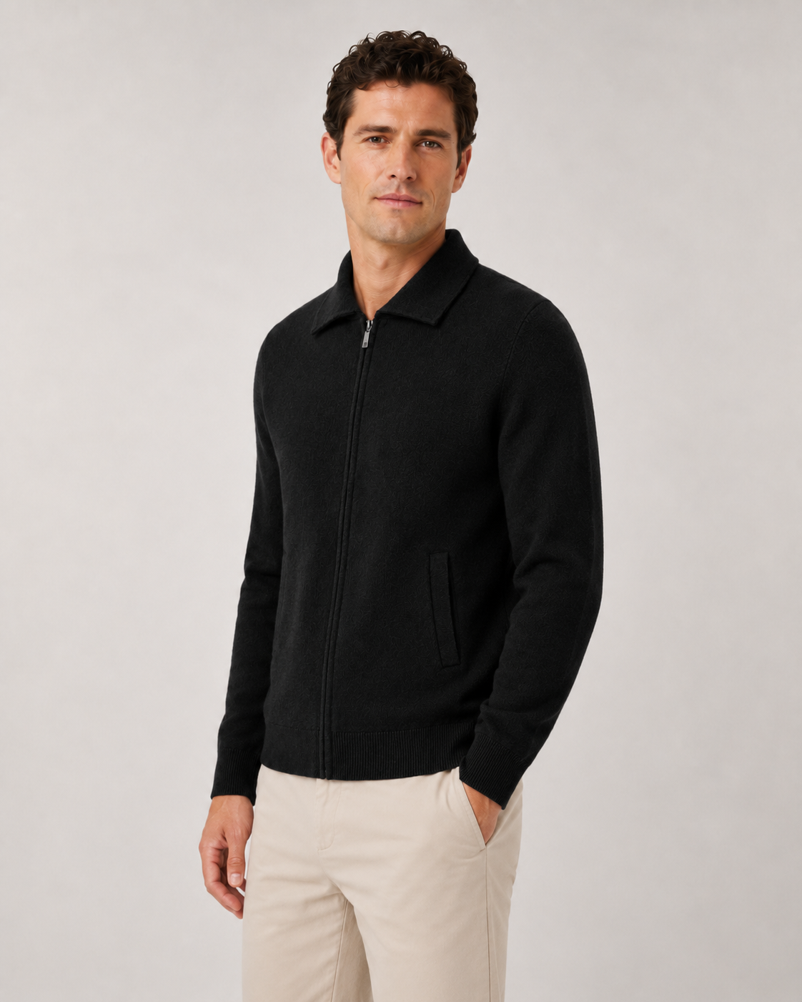 Men's Zip-Up Wool Sweater