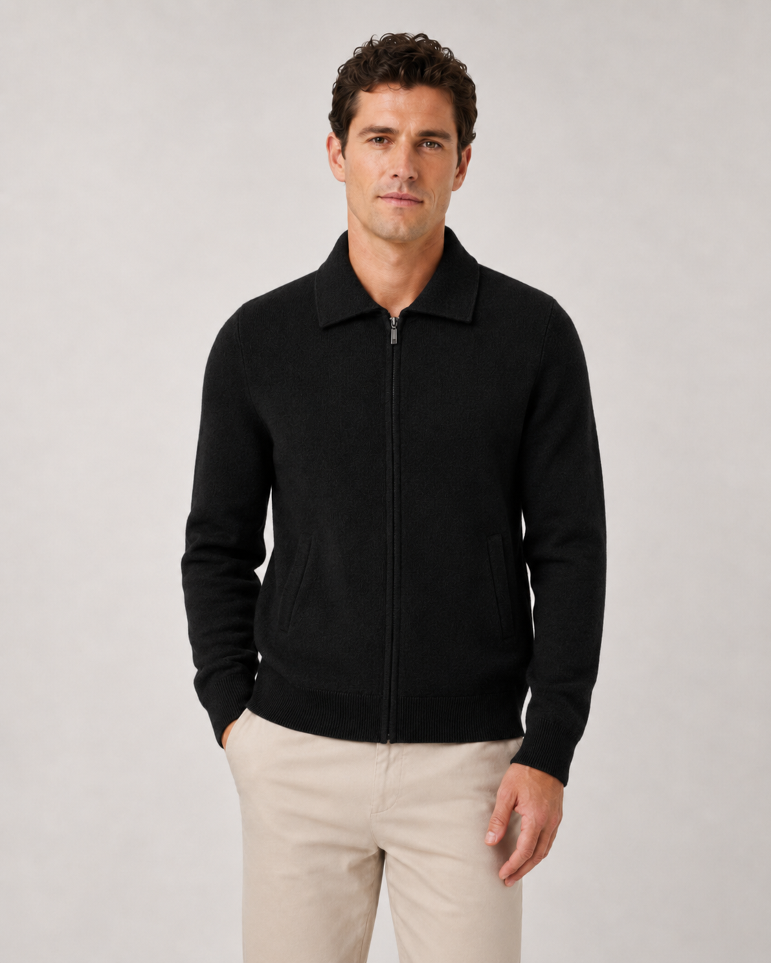 Men's Zip-Up Wool Sweater