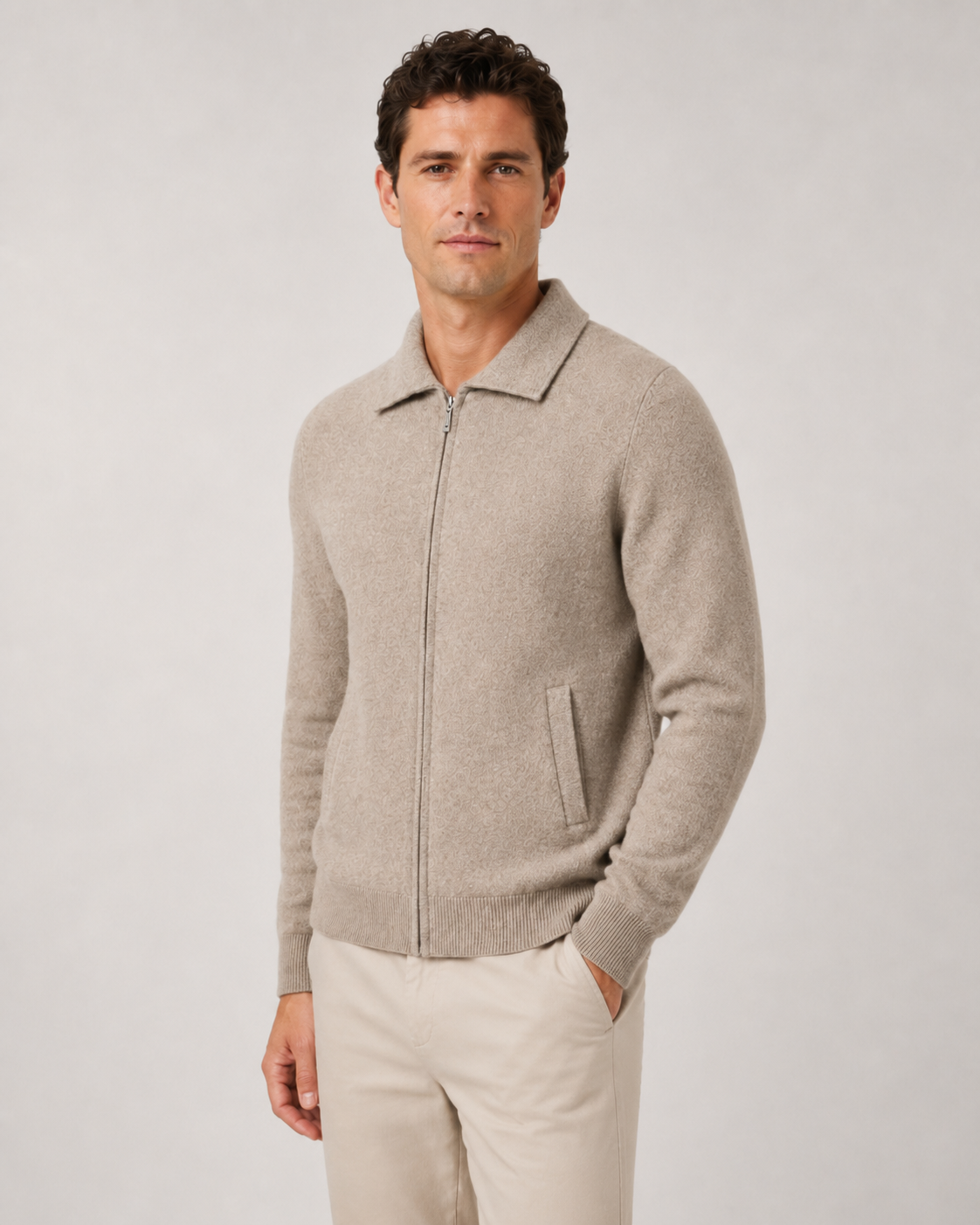 Men's Zip-Up Wool Sweater