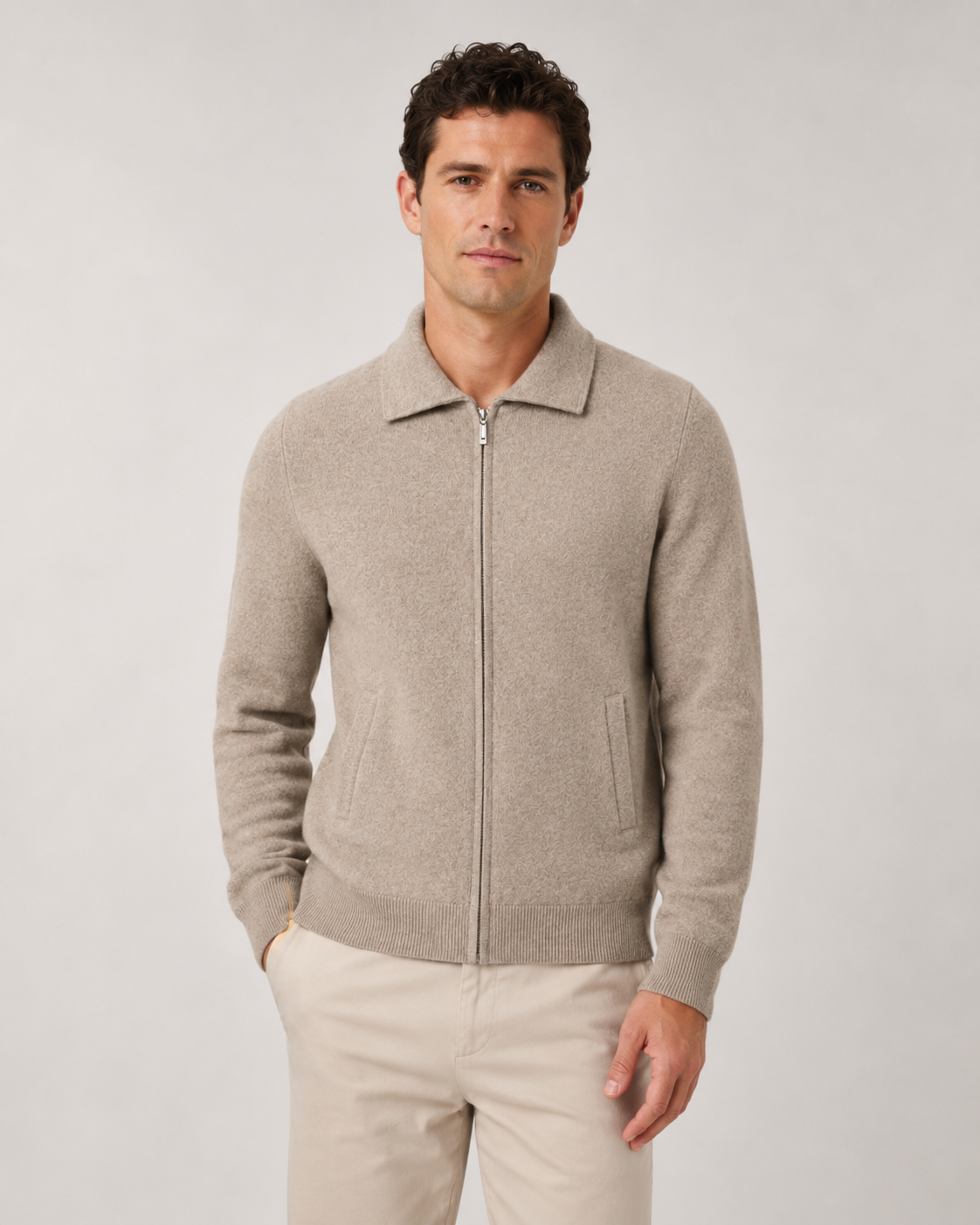 Men's Zip-Up Wool Sweater