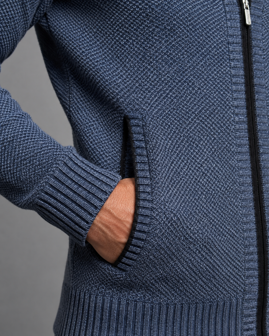 Men's Funnel Neck Zip Sweater - Textured Knit